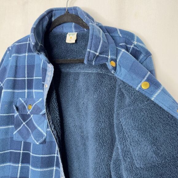 VOYAGER / blue plaid snap button faux fur lined fleece shacket / M - Picture 4 of 9
